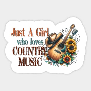 Just a girl who loves country music Retro Country Music Heartbeat Western Cowboy Cowgirl Gift Sticker